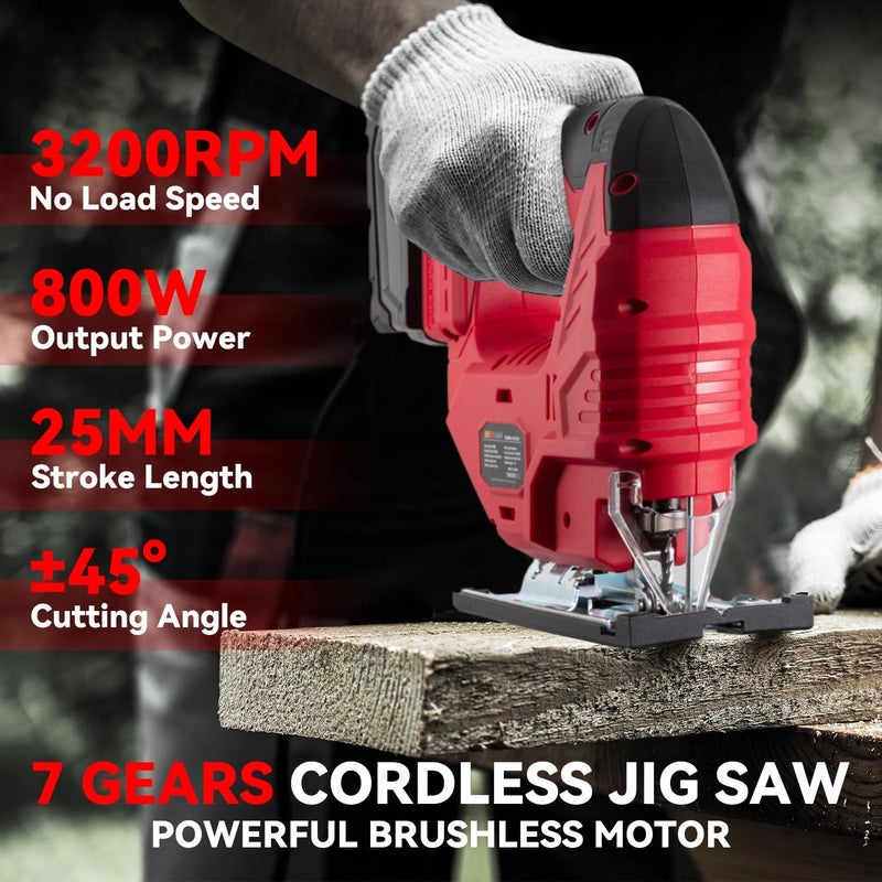 DEMIMA Cordless Jig Saw for Milwaukee M18 Battery, 7 Speed Variable ​​Up to 3200RPM, LED Light, 45° Bevel Cuts, 3 Orbital Motions, with Jig Saw Blade for Straight/Curve/Circle Cutting(Battery Not Include) - Image 2